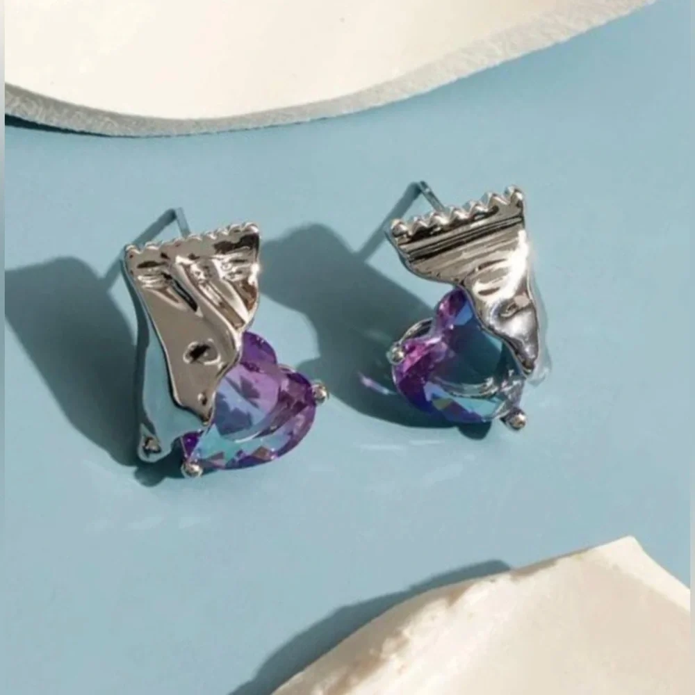 “Candy in a Torn Wrapper” Purple Ombre Quartz Heart Sweets Foil Wrapped Studs